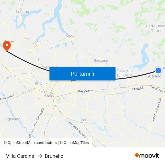 Villa Carcina to Brunello map