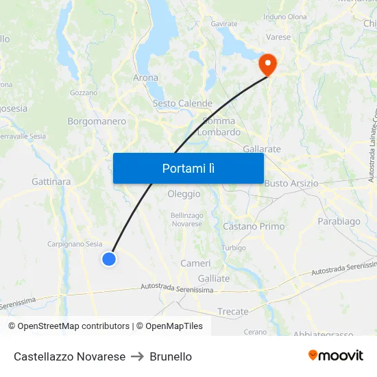 Castellazzo Novarese to Brunello map
