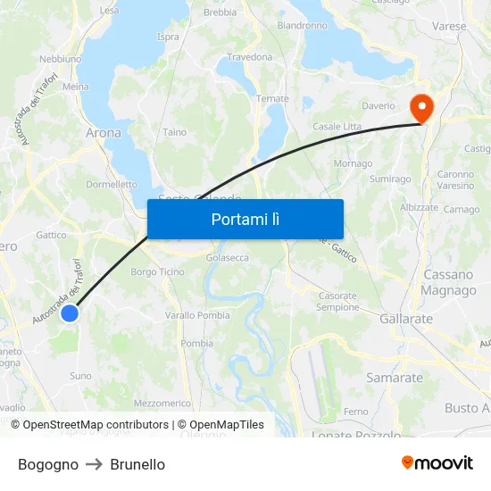 Bogogno to Brunello map