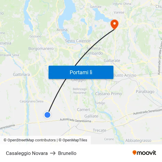 Casaleggio Novara to Brunello map