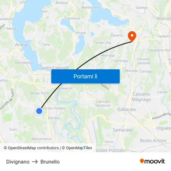 Divignano to Brunello map