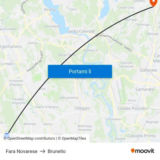 Fara Novarese to Brunello map