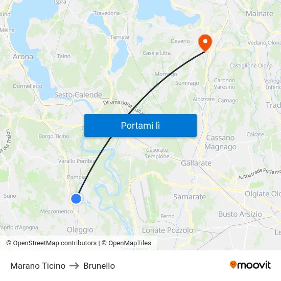 Marano Ticino to Brunello map