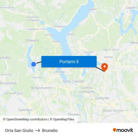 Orta San Giulio to Brunello map