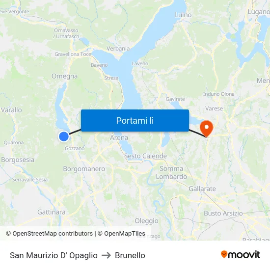 San Maurizio D' Opaglio to Brunello map