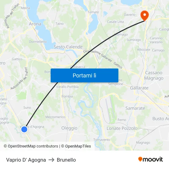 Vaprio D' Agogna to Brunello map