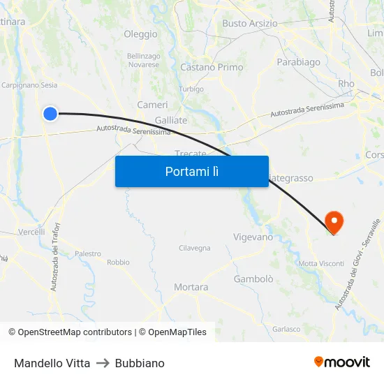 Mandello Vitta to Bubbiano map