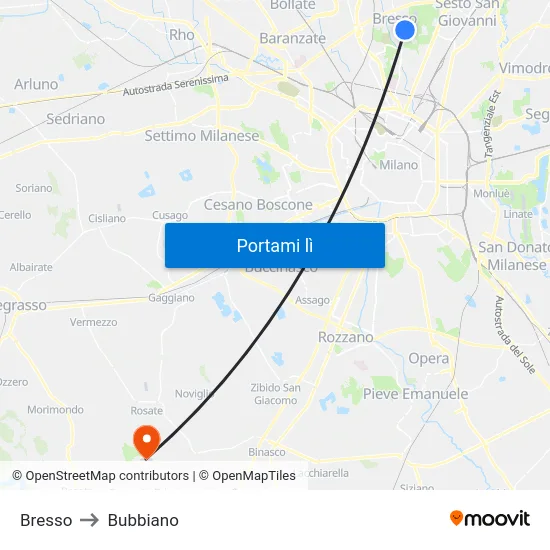 Bresso to Bubbiano map