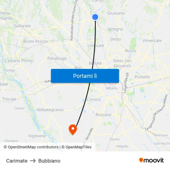 Carimate to Bubbiano map