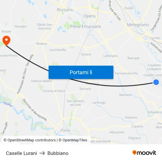 Caselle Lurani to Bubbiano map