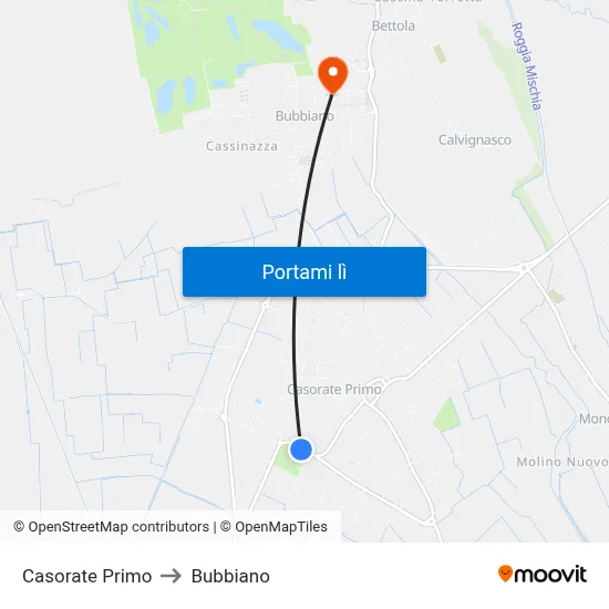 Casorate Primo to Bubbiano map