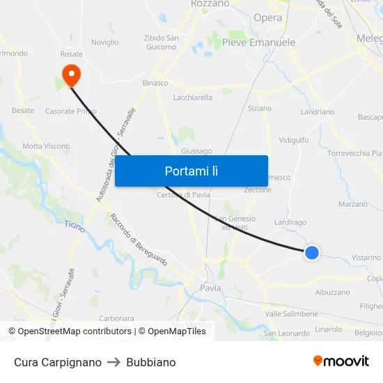 Cura Carpignano to Bubbiano map