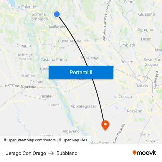 Jerago Con Orago to Bubbiano map