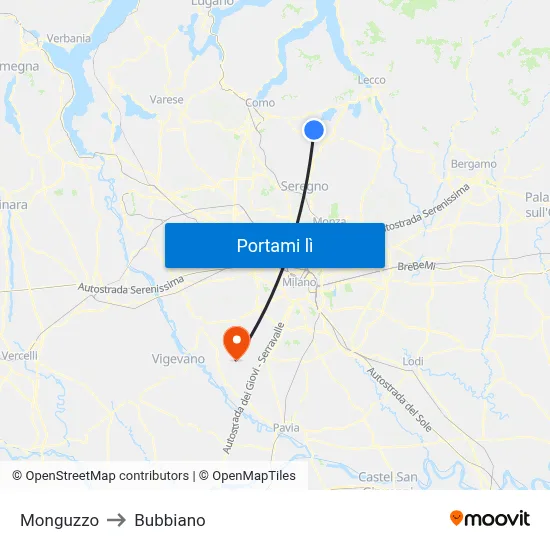 Monguzzo to Bubbiano map