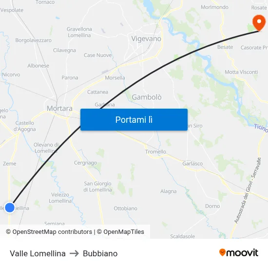 Valle Lomellina to Bubbiano map