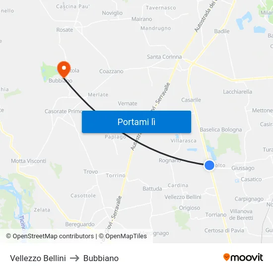 Vellezzo Bellini to Bubbiano map