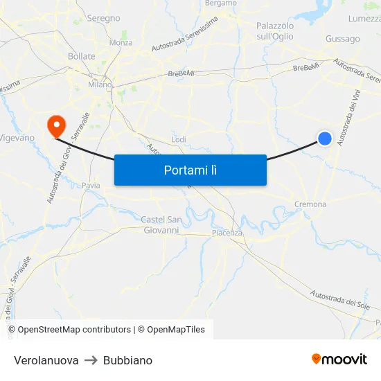 Verolanuova to Bubbiano map