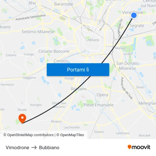 Vimodrone to Bubbiano map