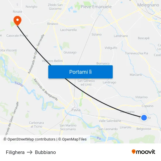 Filighera to Bubbiano map