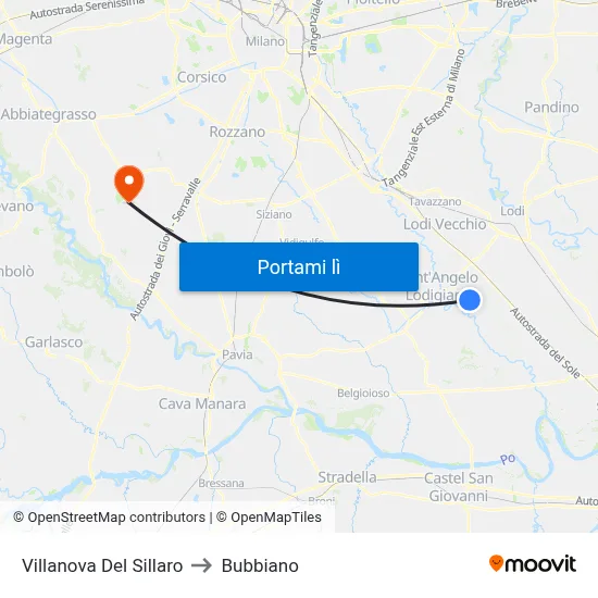 Villanova Del Sillaro to Bubbiano map