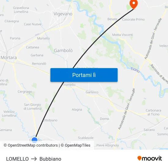 LOMELLO to Bubbiano map