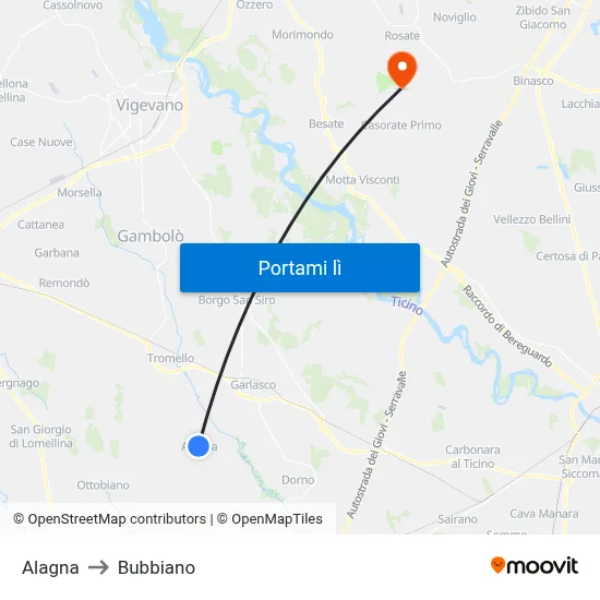 Alagna to Bubbiano map
