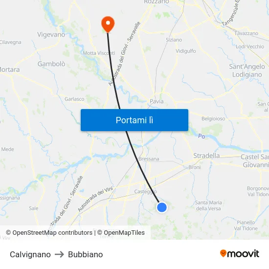 Calvignano to Bubbiano map