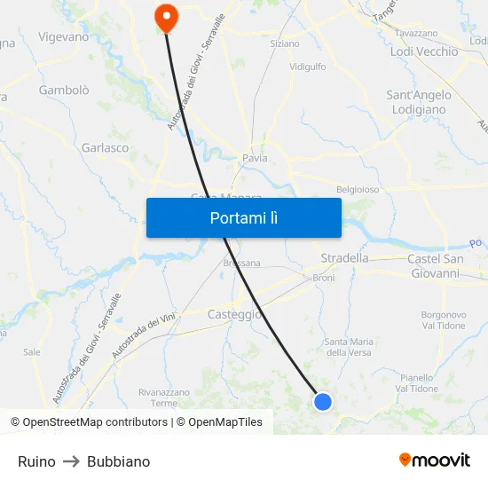 Ruino to Bubbiano map