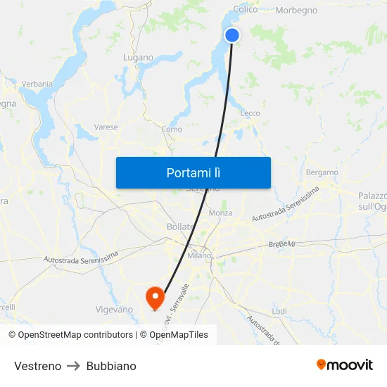 Vestreno to Bubbiano map