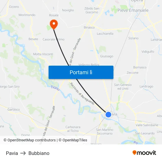 Pavia to Bubbiano map