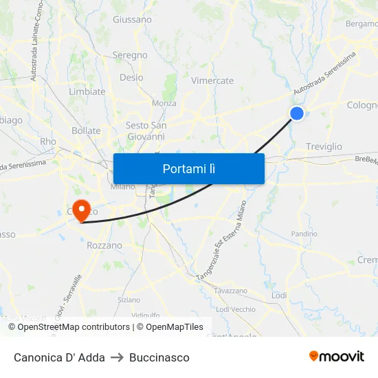 Canonica D' Adda to Buccinasco map