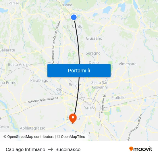Capiago Intimiano to Buccinasco map
