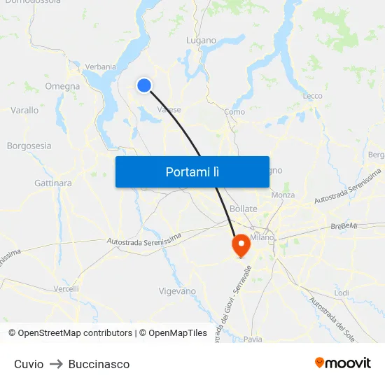 Cuvio to Buccinasco map