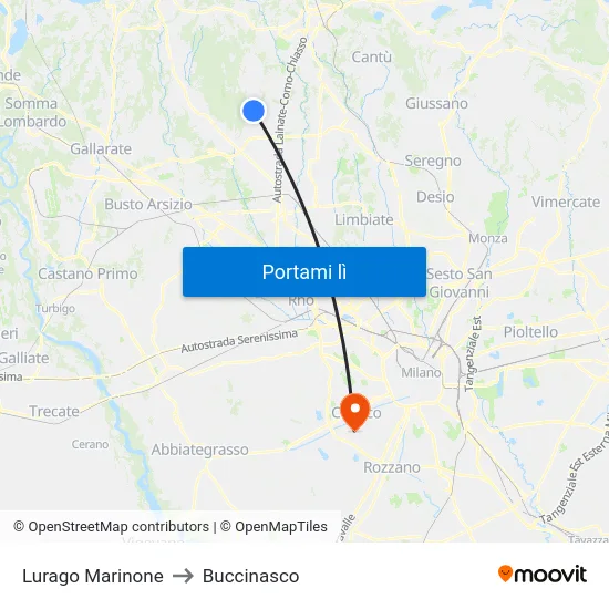 Lurago Marinone to Buccinasco map