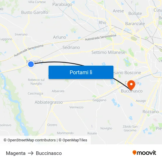 Magenta to Buccinasco map