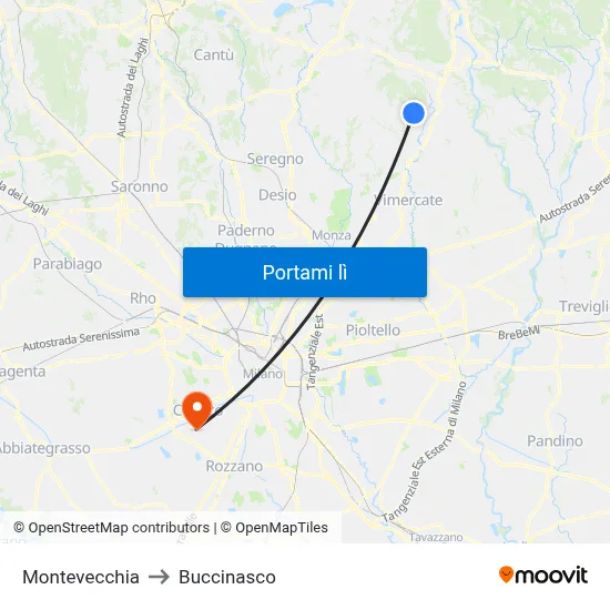 Montevecchia to Buccinasco map