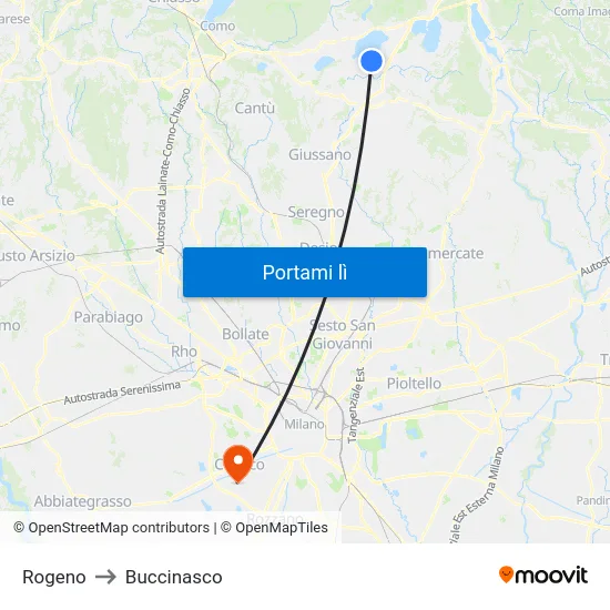 Rogeno to Buccinasco map