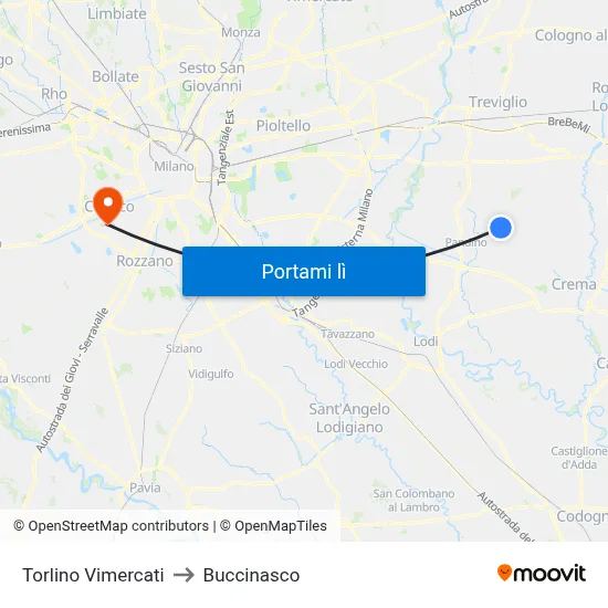 Torlino Vimercati to Buccinasco map
