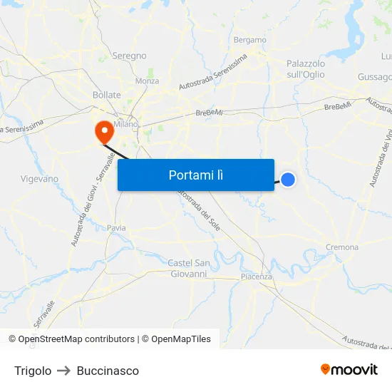 Trigolo to Buccinasco map