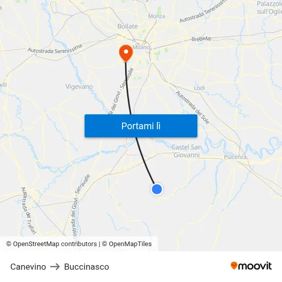 Canevino to Buccinasco map