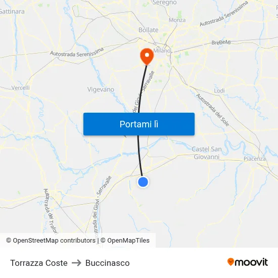 Torrazza Coste to Buccinasco map