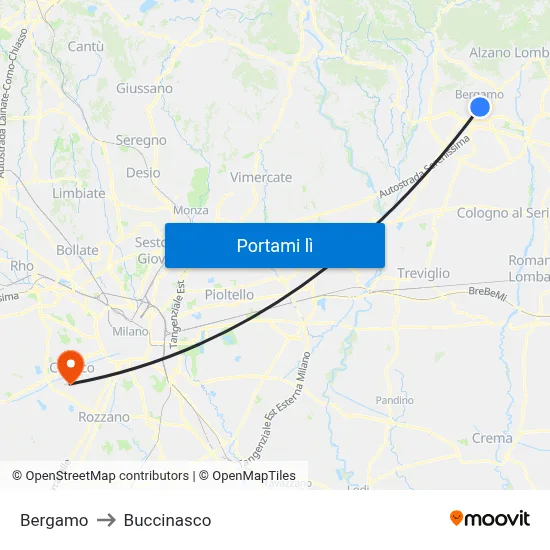 Bergamo to Buccinasco map