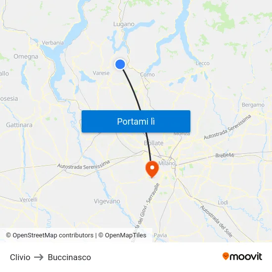 Clivio to Buccinasco map