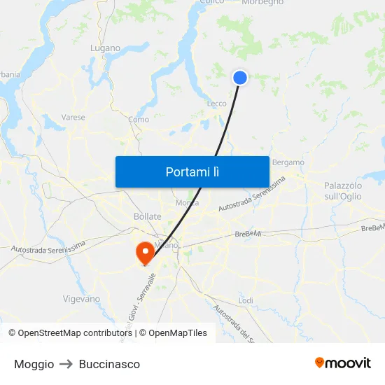 Moggio to Buccinasco map
