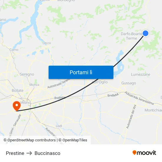 Prestine to Buccinasco map