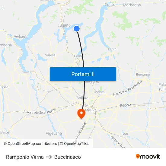 Ramponio Verna to Buccinasco map