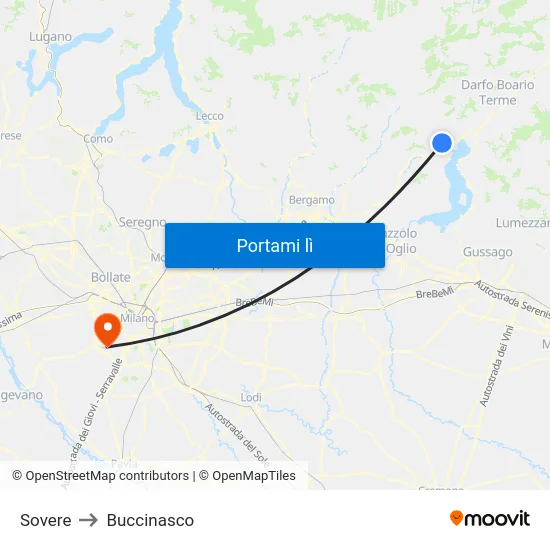 Sovere to Buccinasco map