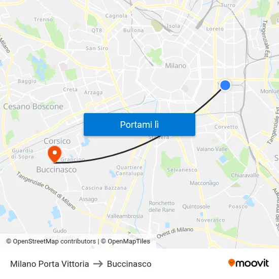 Milano Porta Vittoria to Buccinasco map
