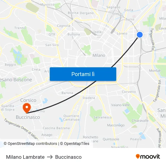 Milano Lambrate to Buccinasco map