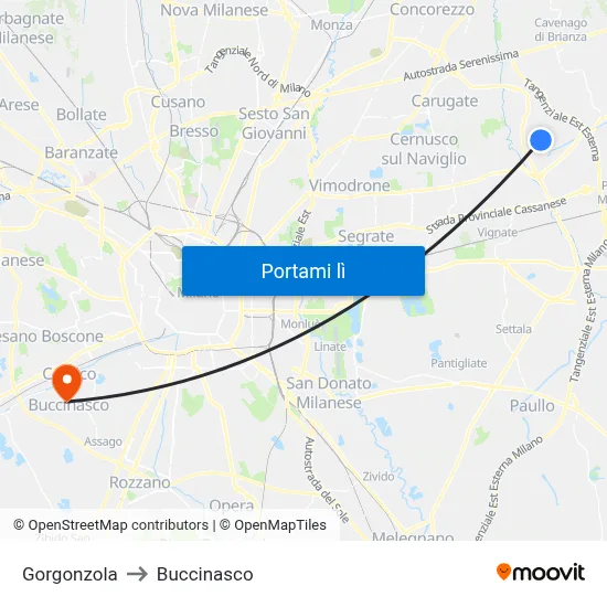 Gorgonzola to Buccinasco map